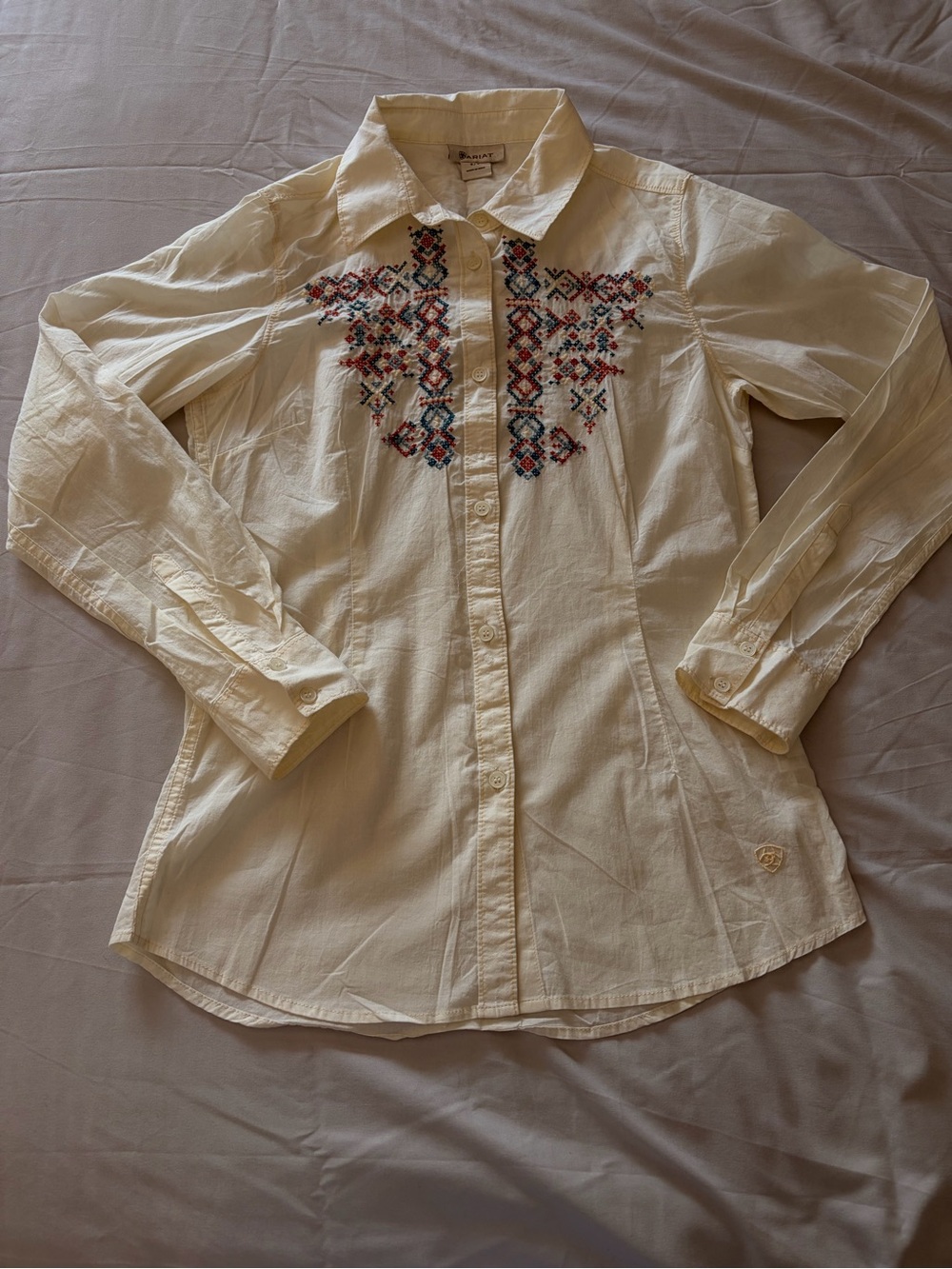 Ariat Women’s Size S Cream 100% Cotton Embroidered Western Shirt Aztec